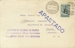 Colombia, Aéreo. Sobre Yv 47I. 1929. 30 Ctvos Azul, Sobrecarga Consular E De España. MADRID A BOGOTA. Matasello SERVICIO - Andere & Zonder Classificatie