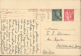 Entier 1F Rose Type Paix Avec Date 846 + Complement Mercure 25c Vert YT 411 CAD Paris 1 Juin 39 Storch G1 Pr Allemagne - Cartes Postales Types Et TSC (avant 1995)