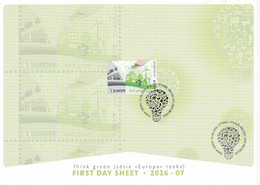 13,2016-07 4593  F 4639 Belgique A5 FDS First Day Sheet Europa Pensez Vert Think Green  13-6-2016 10€ 082470 - 2011-2014