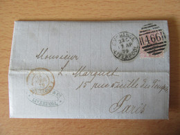 Angleterre - Lettre Liverpool Vers Paris - CàD Rouge Avril 1879 - CàD Noir Liverpool Exchange + Timbre Victoria 2 1/2d - Postmark Collection