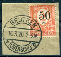 UPPER SILESIA 1920 Surcharge 50 Pf. On 5 Mk , Used On Piece.  Michel 12 - Otros & Sin Clasificación