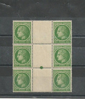FRANCE N° 675  BLOC DE 6 CERES DE MAZELIN AVEC INTERPANNEAU. - Unused Stamps