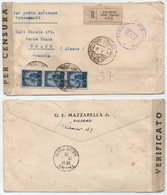 ITALIA - PALERMO - SICILIA / 1945 LETTRE RECOMMANDEE PAR AVION CENSUREE POUR LA FRANCE (ref 4805a) - Sonstige & Ohne Zuordnung