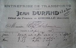 G 4 19.. Facture Transport Durand à Chemillé Maine Et Loire - 1921-1960: Modern Period