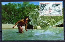 NOUVELLE-CALEDONIE. PA 67 De 1962 Sur Carte Maximum. Pêcheur à L'épervier. - Cartoline Maximum