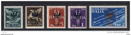 LUBIANA - OCC. TEDESCA:  1944  PRO  ORFANI  SOPRASTAMPATI  -  5  VAL. N. -  TIMBRETTO + SIGLA  -  SASS. 26/30 - Deutsche Bes.: Lubiana