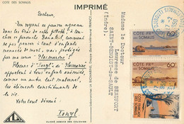 COTE FRANCAISE DES SOMALIS - De DJIBOUTI Vers FRANCE - 1950 -AFFRANCHISSEMENT Par TROIS TIMBRES - Sur CPA ETHNIQUE - Covers & Documents