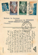 LA REUNION - De SAINT-DENIS Vers FRANCE - 1949 - AFFRANCHISSEMENT Par QUATRETIMBRES - Sur CPA ARCHITECTURE REUNIONAISE - Brieven En Documenten