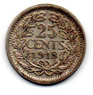 Pays Bas -  25 Cents 1918 TB+ - 25 Centavos