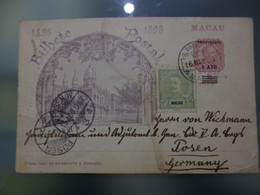 MACAU - STATIONERY - TO POSEN GERMANY - Storia Postale