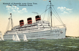 MONARCH OF BERMUDA NEW YORK BERMUDA ROUTE OLD COLOUR POSTCARD - Bermuda