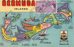 BERMUDA ISLANDS MAP POSTCARD OLD COLOUR POSTCARD - Bermuda