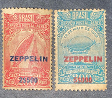 O) 1931 BRAZIL, ZEPPELIN 2$500 SANTOS DUMONT'S AIRSHIP SCT C26 2500r On 200r,  ZEPPELIN 5$000 AUGUSTO SEBVERO'S AIRSHIP - Neufs