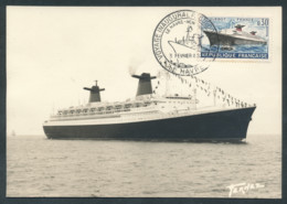 Paquebot France, Carte Avec Oblitération Inaugurale Du 03-02-1962 Sur Le Timbre Y&T N°1325 - Passagiersschepen