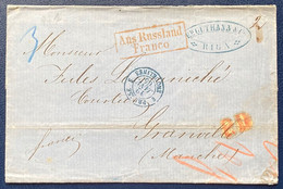 ️ 1865 RIGA Lithuania  Granville/ Des Taxes / Entrée En Prusse Griffe "Ans Russland Franco" + Entrée France Erquelines - Litauen