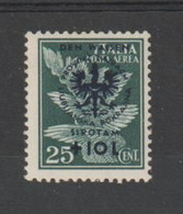 LUBIANA - OCC. TEDESCA:  1944  PRO  ORFANI  SOPRAST. -  £. 10/ 25 C. VERDE  SCURO  N. -  SORANI + RICHTER  -  SASS. 26 - Occ. Allemande: Lubiana