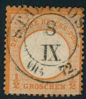 1872, STADTPOST VII. (Dresden) In Schwarz Nachverwendet Auf 1/2 Groschen Gr. Brustschild - Gebraucht