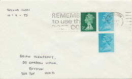 GB 10.9.1973 Machin 2P+1/2P+1/2P First Day Cover New Postage Rate 3P 2nd Class - Machin-Ausgaben