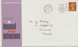 GB 1971 Machin 10P Orange-brown VFU FDC Machine-cancel "DONCASTER YORKSHIRE / A" - Machins