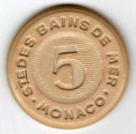 Jeton De Casino : Sté Des Bains De Mer Monaco : 5 (francs) : Plastique - Casino