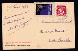 DDY 783 -- Vignette RARE - BANNEUX Notre-Dame S/ Carte Religieuse TP Cérès LOUVEIGNE (Banneux)Notre-Dame) 1934 Vers XL - Erinnofilia [E]