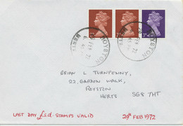 GB 1972 Machin Coilstrip 2D+2D+3D Superb Last Day Cover (Last Day The £.s.d.) - Série 'Machin'