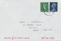 GB 1972 Wilding 1 1/2 D And Machin 5 D On Superb LAST DAY Cover!!! "ROYSTON" - Machin-Ausgaben