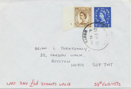 GB 1972 Wilding 1 D And 5 D (with Cyl.-Nr. 1 Dot) Superb Last Day Cover - 1971-1980 Dezimalausgaben