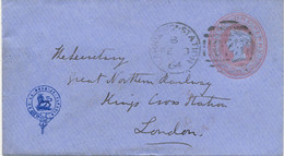 GB 1864 STO QV 1D Postal Stationery Env „FARNBORO‘ STATION / 023“ RAILWAY Int. - Luftpost & Aerogramme