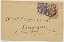 GB 1885 QV ½ D Postal Stationery Wrapper Uprated With QV 1D Lilac To SINGAPORE - Cartas & Documentos