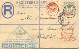 GB 1891 "CARDIFF" Thimble On QV 2D Provisional Registered Env Uprated W Jubilee 1/2D And 2D Jubilee To "SAINT-ETIENNE" - Storia Postale