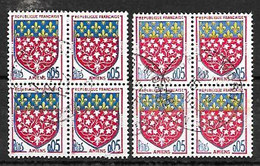 Variété 2 Blocs De 4 Avec Impression Fine Bleu Claire Et Impression Lourde Bleu Foncé - Used Stamps