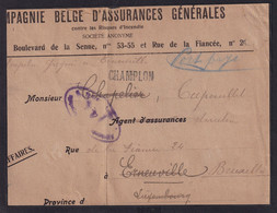 DDY 796 -- Cachets De FORTUNE 1918/19 -  Griffe De CHAMPLON + Manuscrit En Bleu Port Payé Sur Fragment D'ERNEUVILLE - Fortune Cancels (1919)