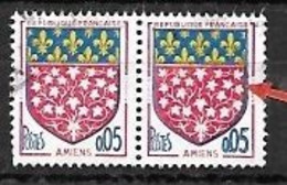 Variété Paire Du 0,05 Blason D'amiens Oblitéré Contour Du Blason Bleu Très épais - Used Stamps