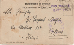 99*-Prigionieri Guerra Italiani-Chief P.O.W.Postal Centre Middle East-14.2.44 X Sicilia-Catania - Occup. Anglo-americana: Sicilia
