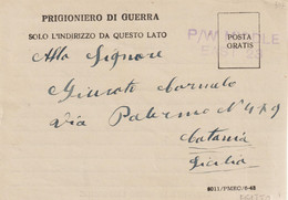 101*-Prigionieri Guerra Italiani-Chief P.O.W.Postal Centre Middle East-Egitto X Sicilia-Catania - Anglo-american Occ.: Sicily