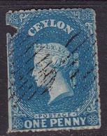 Ceylon 1861 1d Dull Blue Spacefiller ;  Thinned - Ceilán (...-1947)