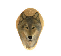 GREY WOLF Hand Painted On A Smooth Beach Stone Paperweight - Tiere