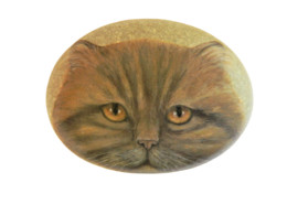Red Persian Cat Hand Painted On A Smooth Beach Stone Paperweight - Dieren