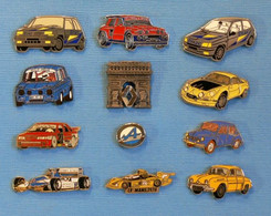 12 PIN'S / RENAULT 4 CV DAUPHINE R8 GORDINI CLIO R5 GT TURBO R5 MAXI / ALPINE A110 & A442 B  R21 TURBO / LIGIER JS37 ** - Renault