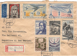 CESKOSLOVENSKO 1958 COVER REGISTERED VIAGGIATA VERSO SAN MARINO - Cartas