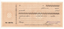 1940?  KINGDOM OF YUGOSLAVIA,CROATIA,BANOVINA HRVATSKA CHEQUE,1260 DIN REVENUE IMPRINTED PAPER,MINT - Autres & Non Classés