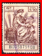 ESPAÑA ( POLIZA FISCAL ) TIMBRE 6ª CLASE VALOR 4.50 PTAS.Nr.B005875108 SERIE AÑO 1940-1955- CON EL ESCUDO DE LOS REYES - Fiscales