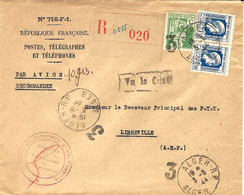 1944- Enveloppe Des PTT-n°716-F-1RECC.par Avion Affr. 3,15 F  Obliy. 3 / ALGER-RP Pour LIBREVILLE / CHARGEMENTS - Storia Postale