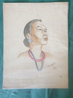 Vieux Papiers: Dessin   Illustrateur   Portrait D'une Femme Asiatique Colorisée . Papier épais      0.32 X  0.25 - Non Classés