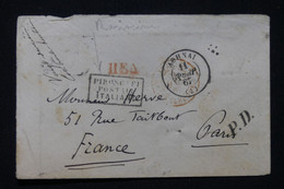 GRECE - Lettre De Athènes Pour La France Via L'Italie En 1867 , Rare Cachet " Pirosca Et Postaia Italiane "- L 90878 - Storia Postale