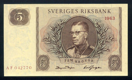 Schweden 1963, Sveriges Riksbank, 5 Kronor, AF042770, UNC - Suède