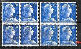 Variété 20f Muller Bleu,2 Blocs De 4 Oblitérés, Sans La Signatures Piel Sur Les Timbres Du Bloc De Droite - Oblitérés