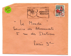 MARNE / HAUTE Dépt N° 52 = LANGRES 1966 = FLAMME Codée =  SECAP Multiple '  CODIFIEZ Vos ADRESSES' = Pensée N° 1 - Zipcode