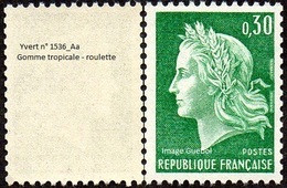 France Variété N° 1536.Aa ** Marianne De Cheffer - La République Le 30 Cts Vert;  Roulette, Gomme Tropicale - Varieties: 1970-79 Mint/hinged